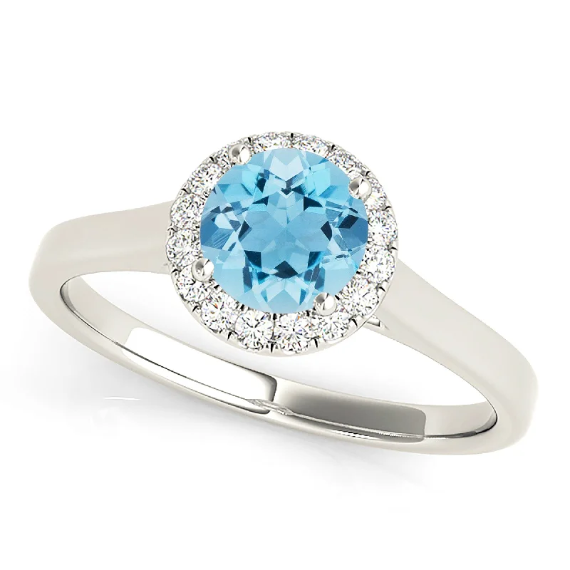 unique diamond rings for women -1.10 ct. Genuine Aquamarine Ring With Halo and Flat Solid Gold Band