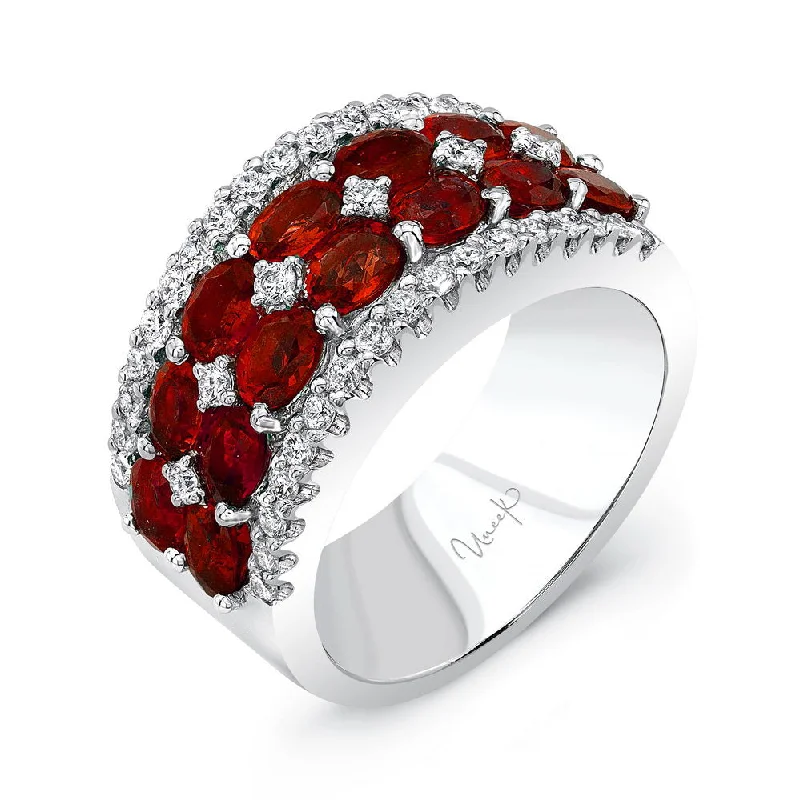 wedding sets for women -Uneek Precious Collection 4-Row Oval Shaped Ruby Fashion Ring