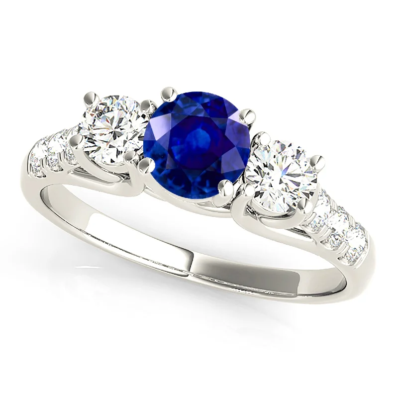 cushion cut engagement rings for women -1.35 ct. Genuine Blue Sapphire Three Stone Ring