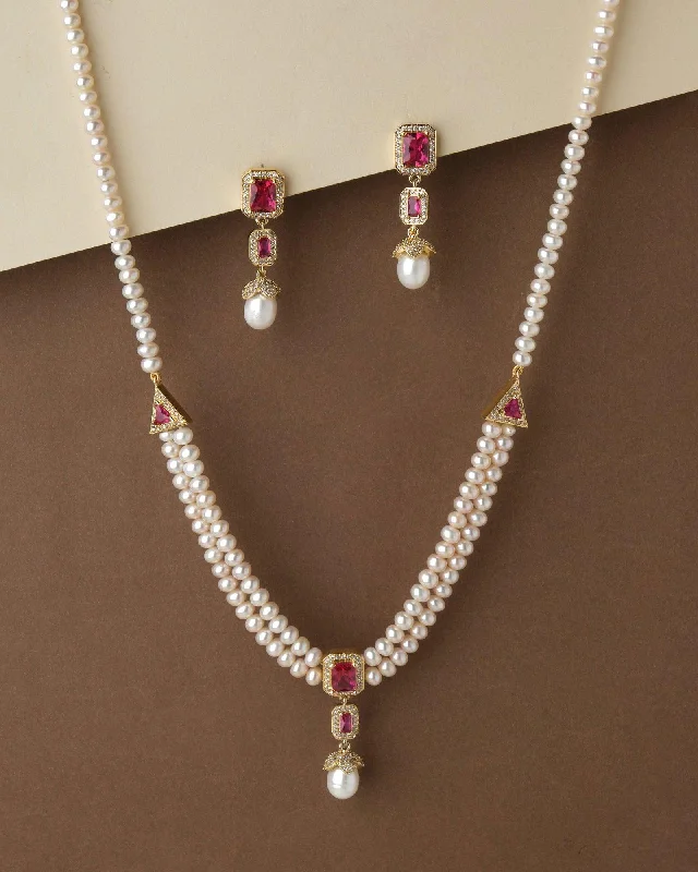 vintage necklaces for women -Beautiful Real Pearl Necklace Set