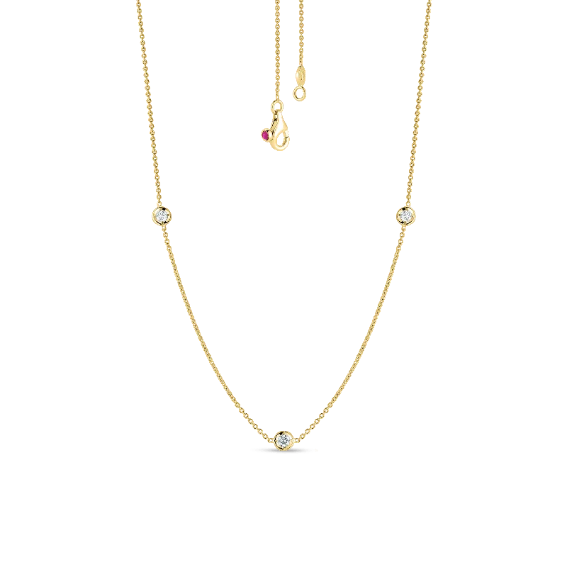 women’s gemstone necklace sets -18K Yellow Gold Diamonds by the Inch 3 Station Necklace