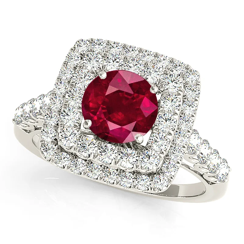 two-tone engagement rings for women -1.35 ct. Genuine Ruby Ring With Double Row Cushion Halo