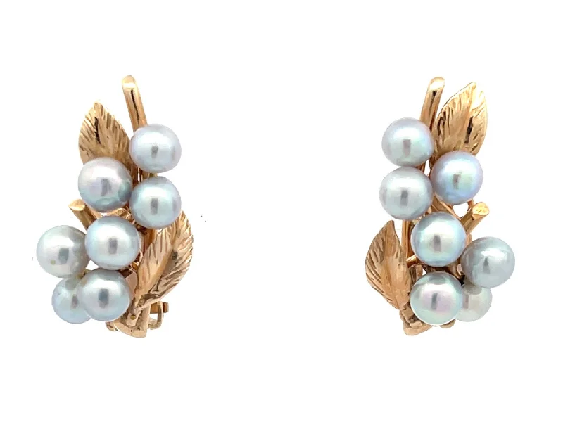 hoop earrings with pearls for women -Mings Baroque Pearl and Leaf Clip on Earrings in 14K Yellow Gold