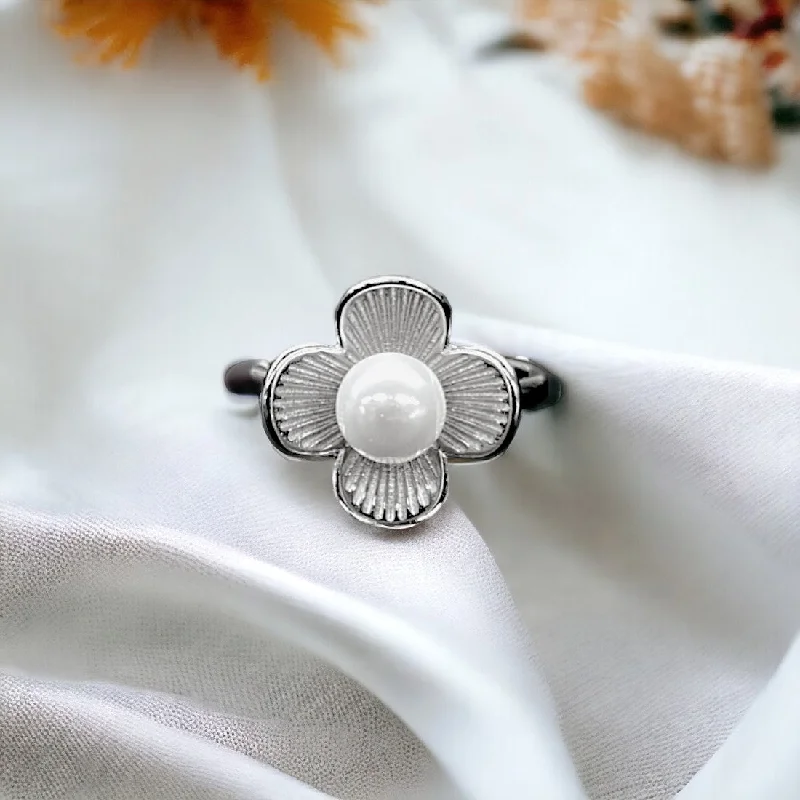 halo engagement rings for women -Pearl In Flower Ring