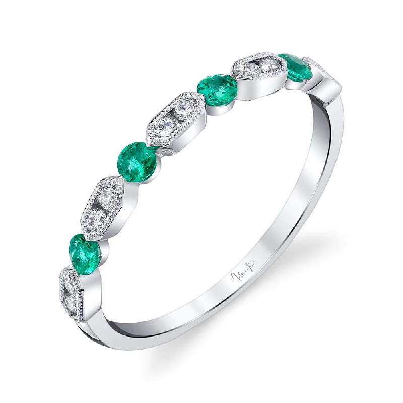 silver wedding rings for women -Uneek Precious Collection 1-Row Round Emerald Fashion Ring