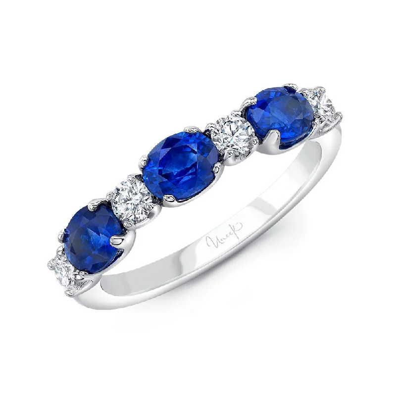 colored gemstone engagement rings for women -Uneek Precious Collection Straight Oval Shaped Blue Sapphire Anniversary Ring