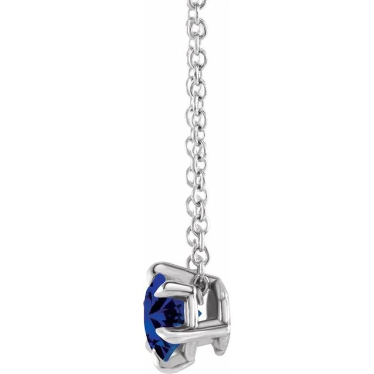 designer necklaces for women -Sterling Silver 5 mm Lab-Grown Blue Sapphire Solitaire 16-18" Necklace