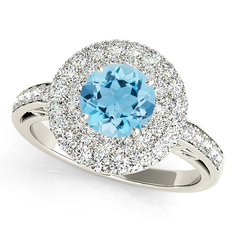 luxury wedding rings for women -1.10 ct. Genuine Aquamarine Ring With 3 D Halo And Fancy Band