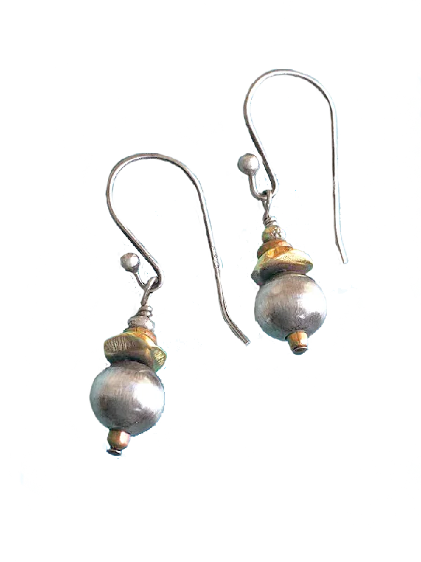 women’s delicate drop earrings -Petite Copper + SS Navajo Pearl Drop Earrings