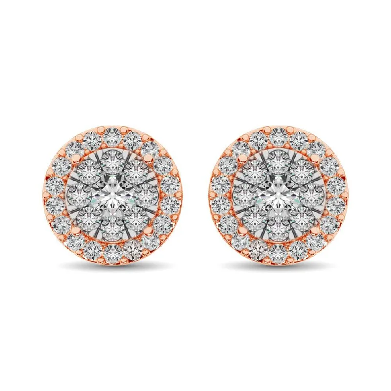 trendy drop earrings for women -Diamond Stud earrings 3/4 ct tw in 14K Rose Gold