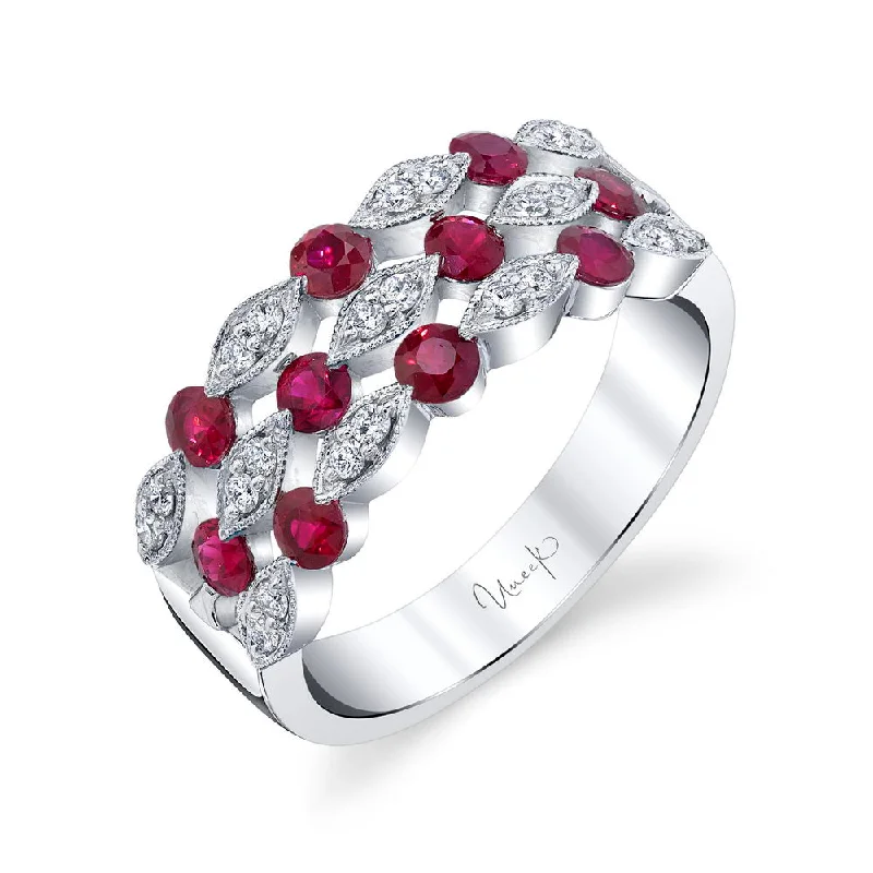 birthstone rings for women -Uneek Precious Collection 3-Row Round Ruby Fashion Ring