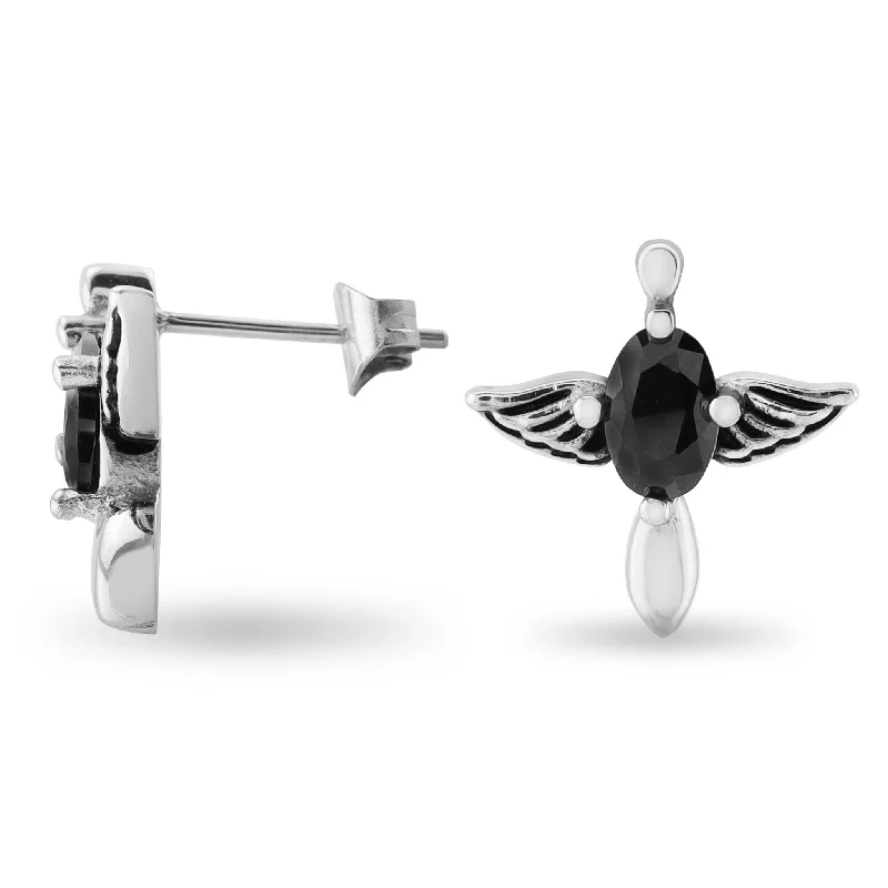 chandelier earrings for women -chandelier earrings for women -Black CZ Center With Wings Stainless Steel Earrings / ERC1016