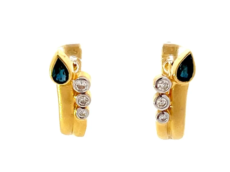 large earrings for women -Satin Finish Sapphire and Diamond Earrings 18K Yellow Gold