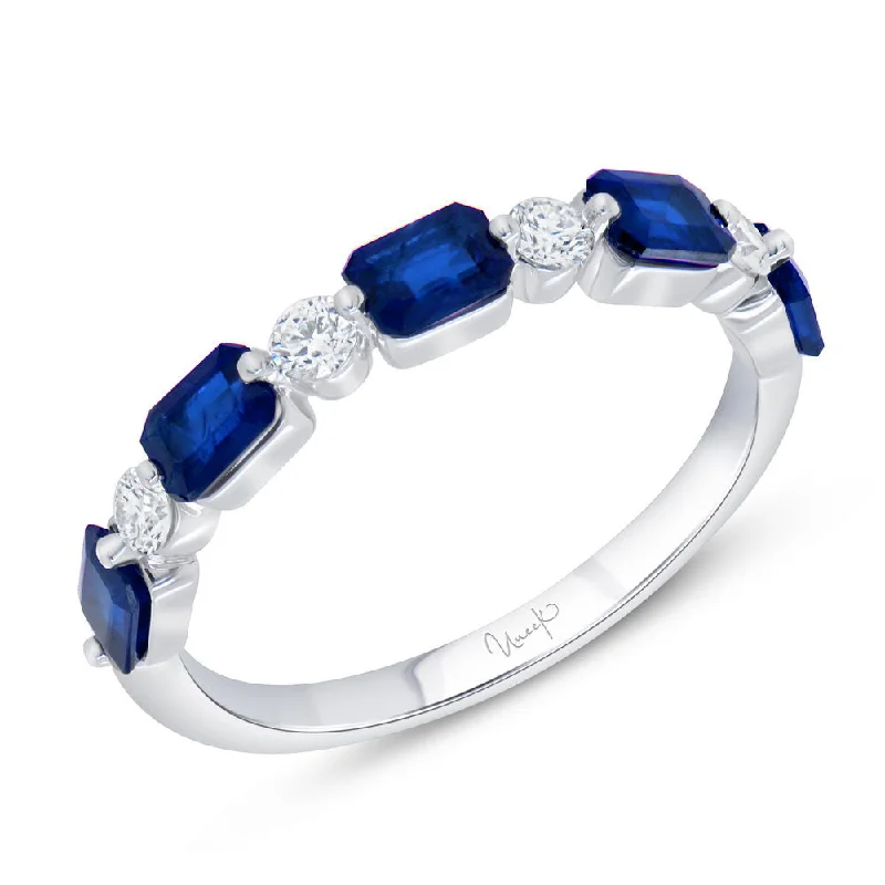 affordable diamond rings for women -Uneek Precious Collection 1-Row Emerald Cut Blue Sapphire Fashion Ring