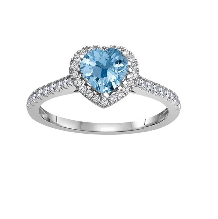 radiant cut engagement rings for women -6MM Heart Shape Blue Topaz and White Sapphire Birthstone Heart Ring in 10KT White Gold