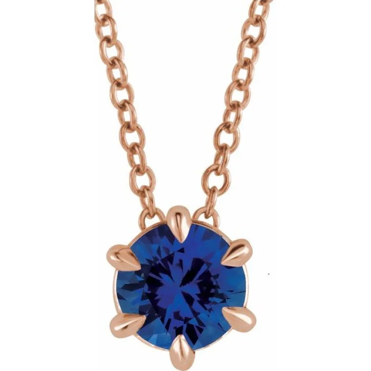 simple pendant necklaces for women -14K Rose 6 mm Lab-Grown Blue Sapphire Solitaire 16-18" Necklace