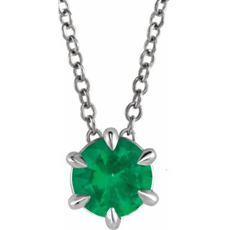 stylish necklaces for women -Sterling Silver 6 mm Lab-Grown Emerald Solitaire 16-18" Necklace