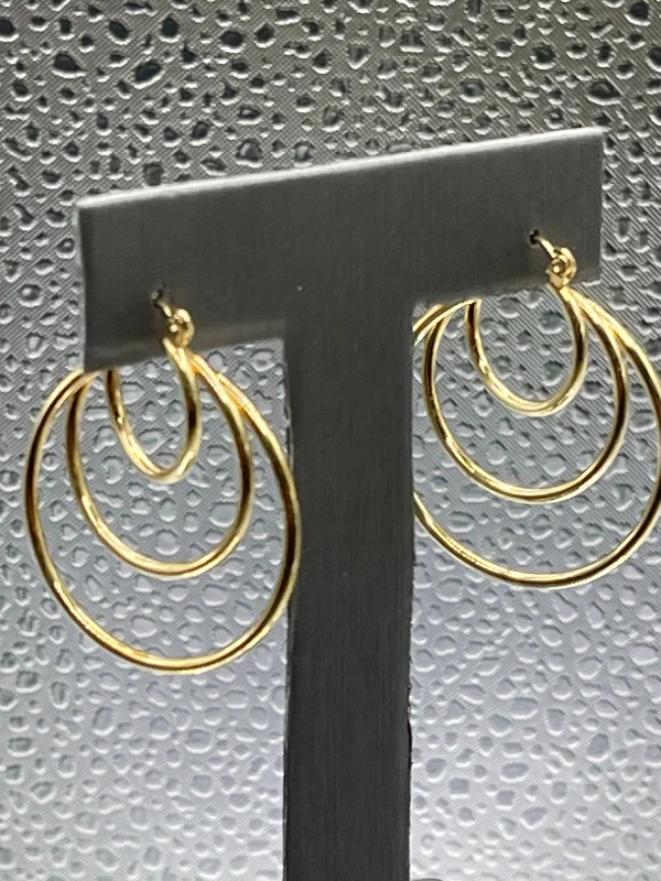 sterling silver earrings for women -sterling silver earrings for women -Ladies 14 Karat Yellow Gold Triple Hoop Earrings