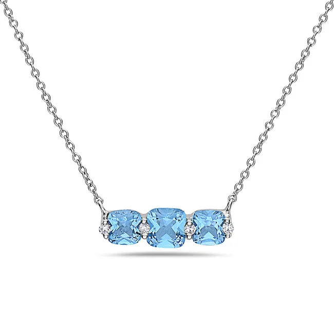 modern necklaces for women -Blue Topaz And Diamond Halo Necklace