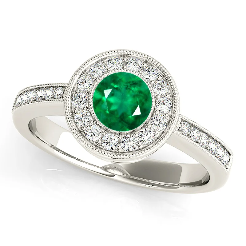 wedding rings for women -1.00 ct. Genuine Emerald Ring With Halo And Delicate Band