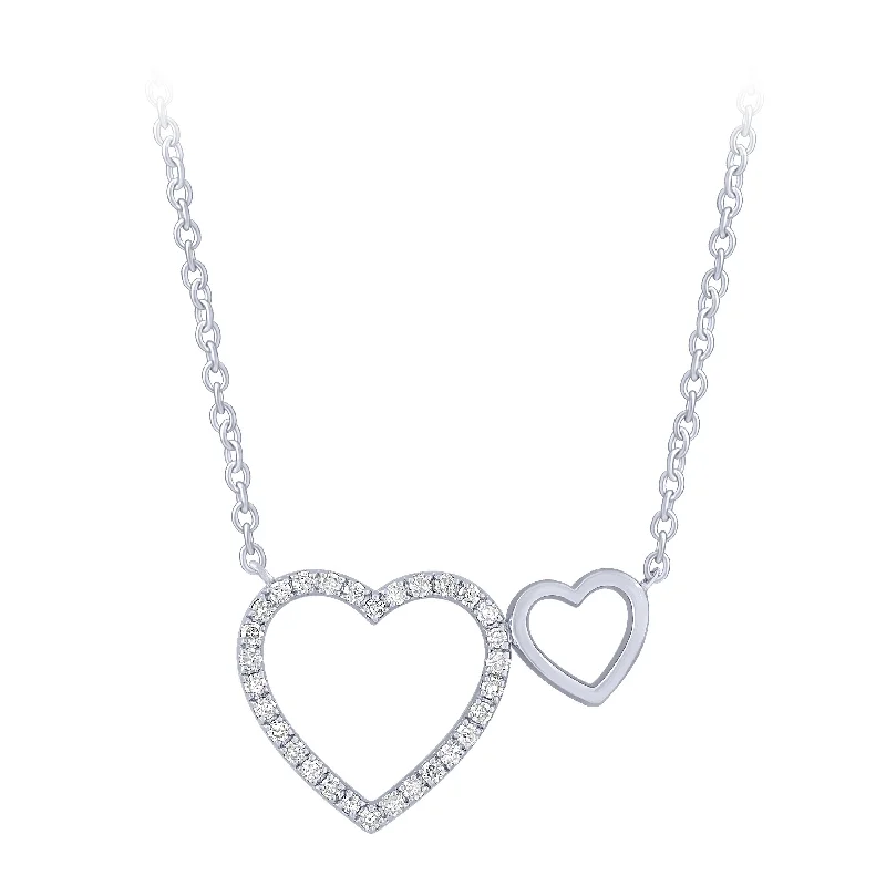 long chain necklaces for women -Double Heart Necklace in 14K White Gold .15ct