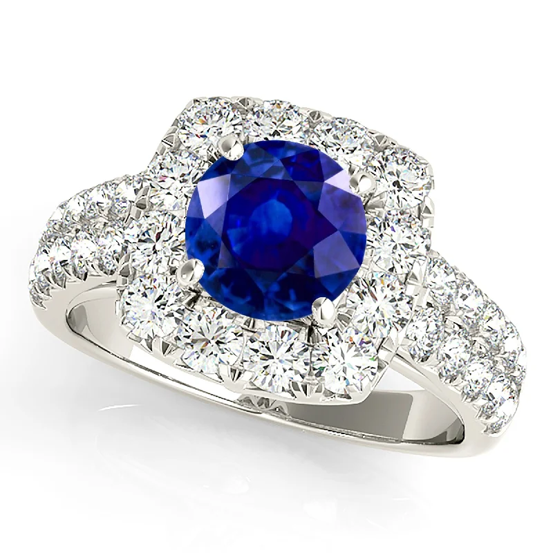 floral engagement rings for women -2.40 ct. Genuine Blue Sapphire Halo Ring