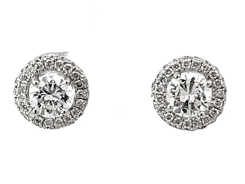 diamond earrings for women -1.07 Brilliant Diamond Halo Diamond Stud Earrings 18k White Gold