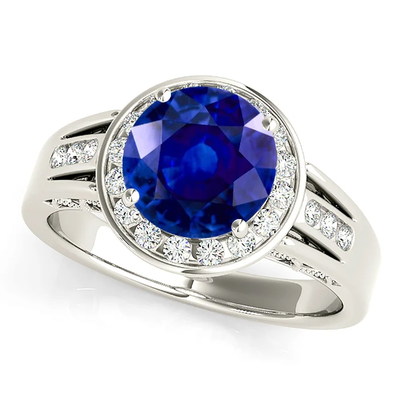 antique rings for women -2.40 ct. Genuine Blue Sapphire Halo Ring