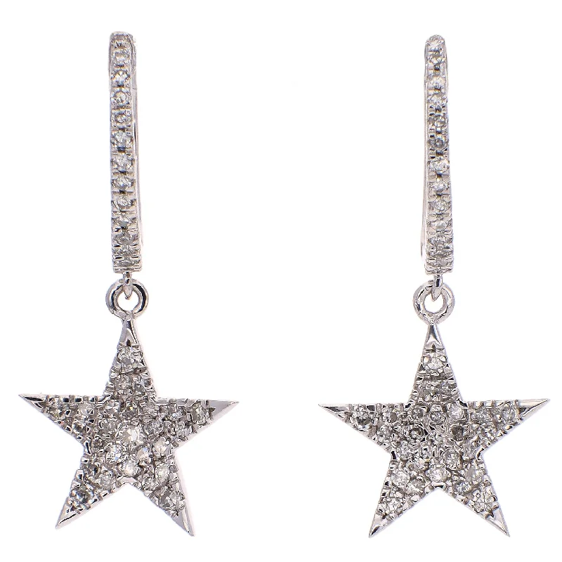 women’s gold drop earrings -women’s gold drop earrings -10K White Gold Diamond Star Dangle Earrings