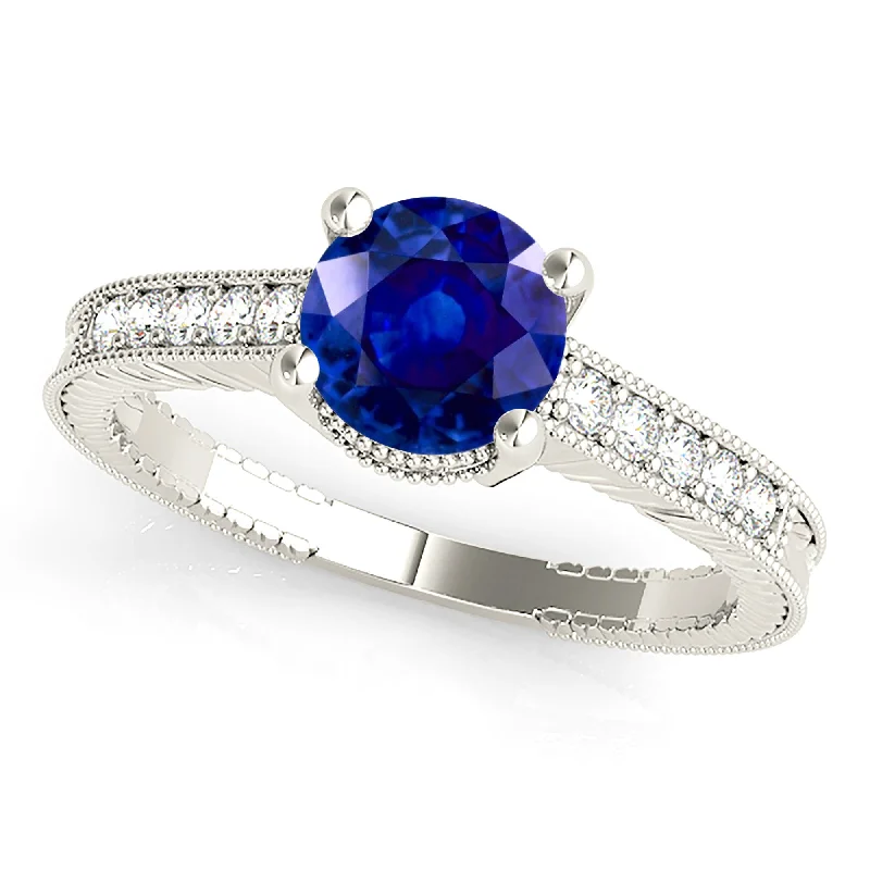 affordable engagement rings for women -1.80 ct. Genuine Blue Sapphire Milgrain Vintage Ring