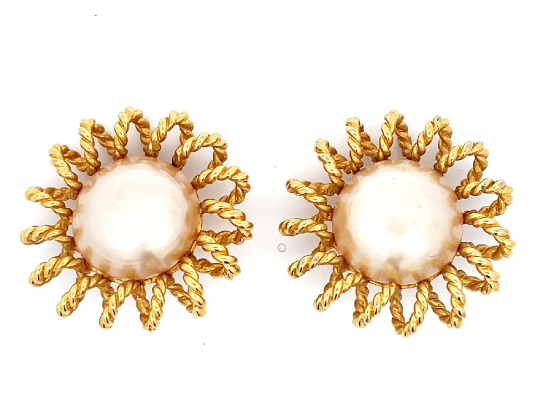 delicate gemstone earrings for women -CHANEL Rare Vintage Faux Pearl Flower Clip on Earrings