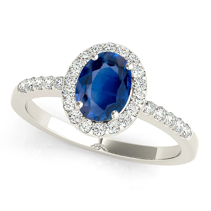 affordable diamond rings for women -1.50 ct. Genuine Blue Oval Sapphire Ring Halo Style