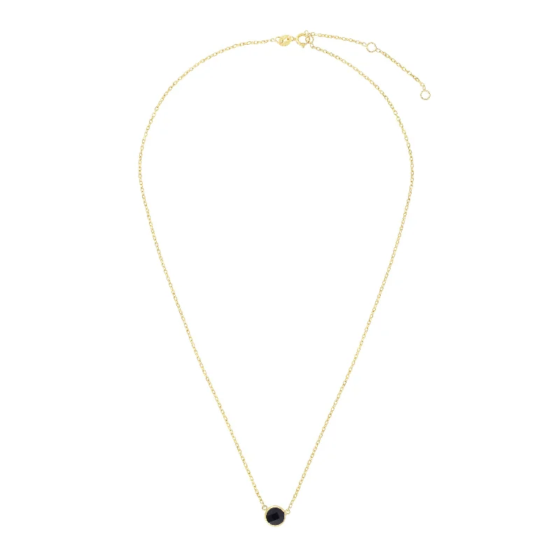 simple gold necklaces for women -14kt Gold 17 inches Yellow Finish Extendable Colored Stone Necklace with Spring Ring Clasp with 0.9000ct 6mm Round Black Onyx