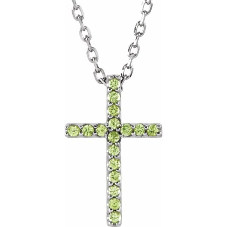 unique necklaces for women -14K White Natural Peridot Petite Cross 16" Necklace