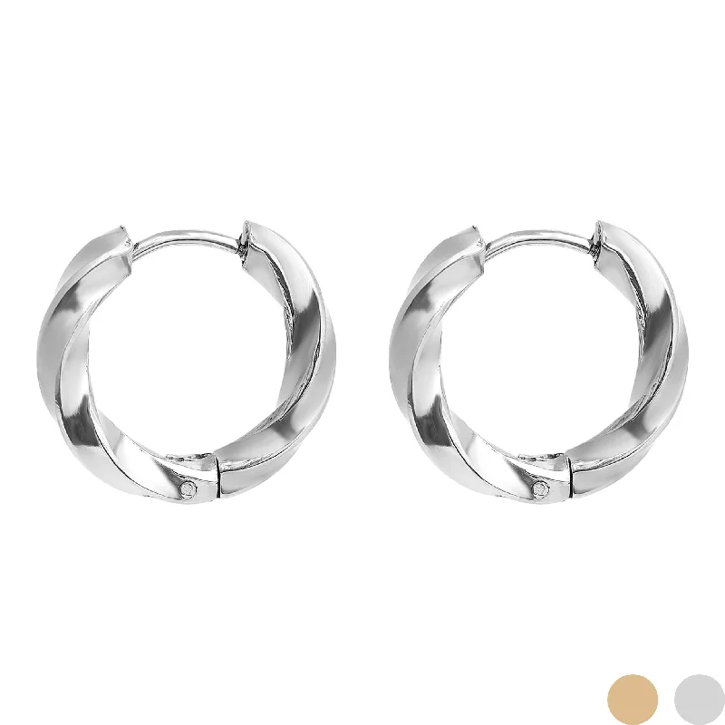 silver stud earrings for women -silver stud earrings for women -18K Gold PVD Stainless Steel Textured Twisted Huggie Hoop Earrings / ERJ0026