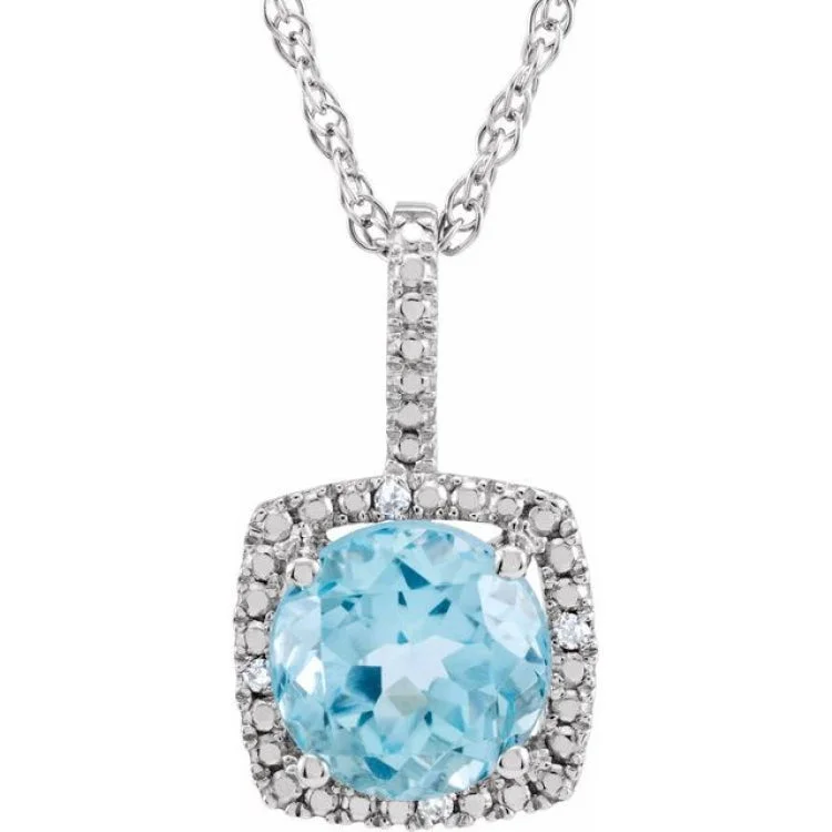 custom name necklaces for women -Sterling Silver 7 mm Natural Sky Blue Topaz & .015 CTW Natural Diamond 18" Necklace