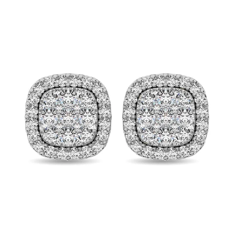 dangle earrings for women -Diamond 5/8 Ct.Tw. Cluster Stud Earrings in 14K White Gold