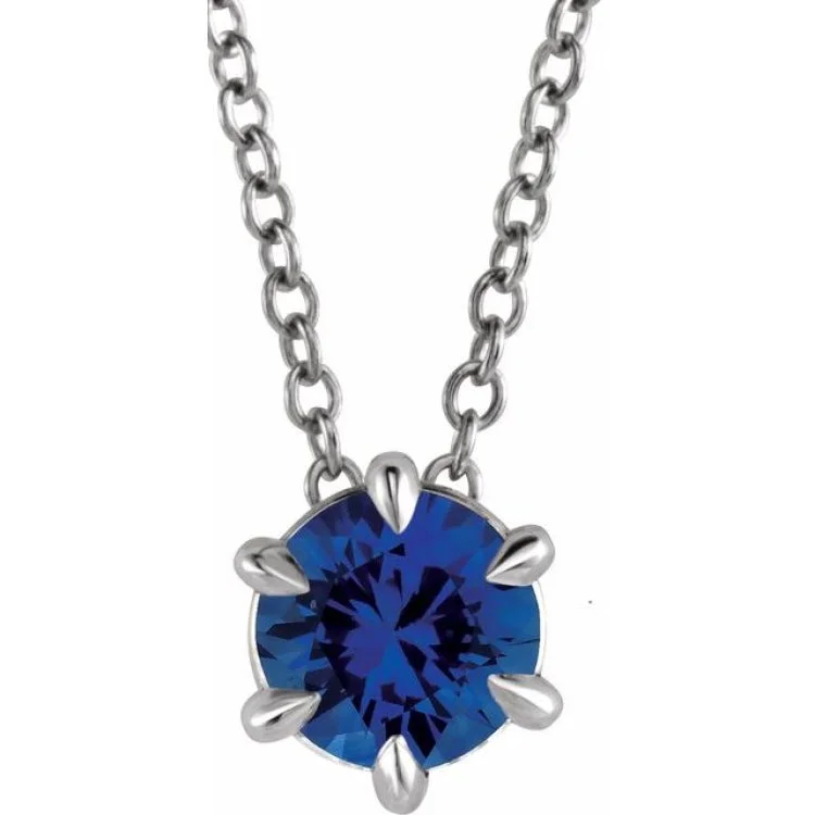 diamond necklaces for women -14K White 6 mm Lab-Grown Blue Sapphire Solitaire 16-18" Necklace