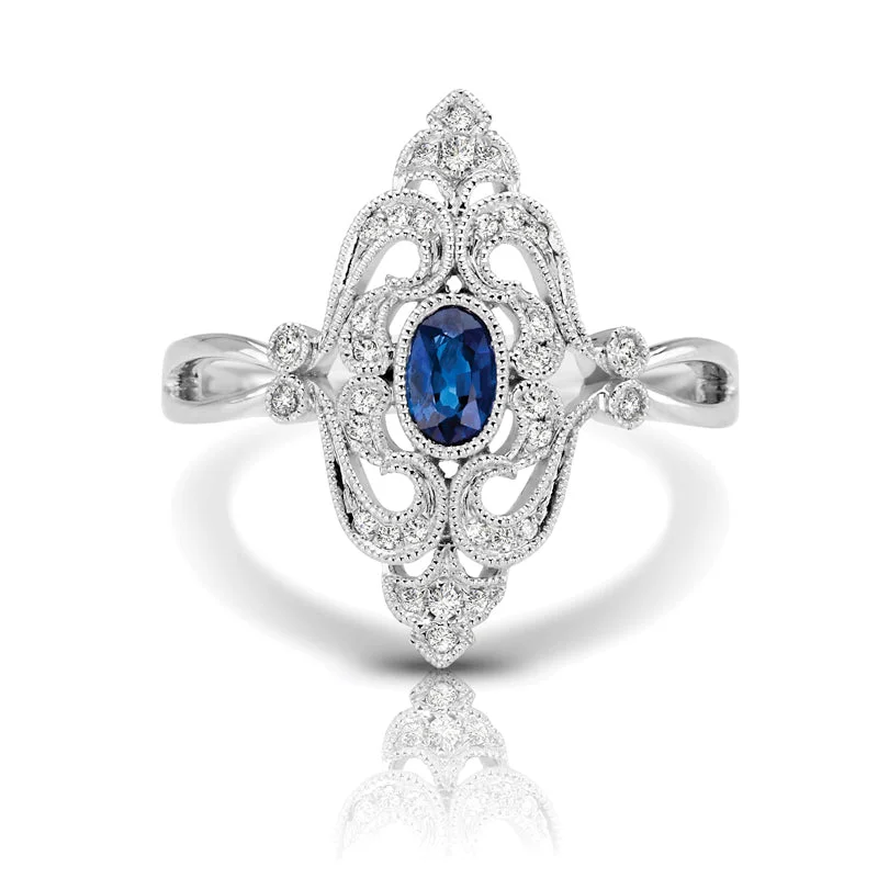 sapphire engagement rings for women -Vintage Inspired 0.35 ct. Natural Blue Sapphire Ring