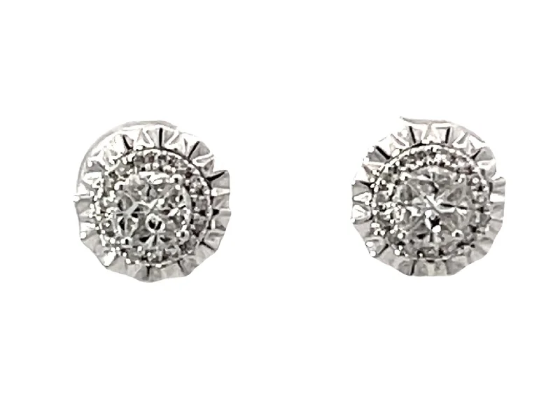 chunky earrings for women -Fluted Halo Piecut Diamond Diamond Halo Stud Earrings 18k White Gold