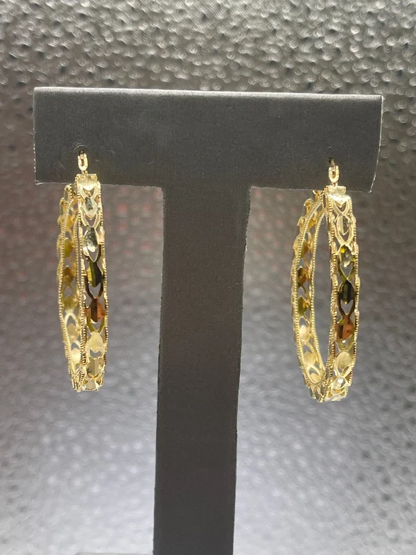 women’s crystal chandelier earrings -women’s crystal chandelier earrings -Ladies 10 Karat Solid Yellow Gold Fancy Engraved Hoop Earrings