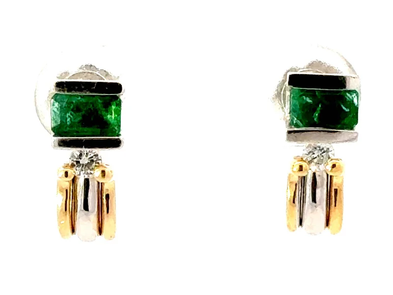 cute earrings for women -BH Emerald Diamond 14K Two Toned Gold Earrings