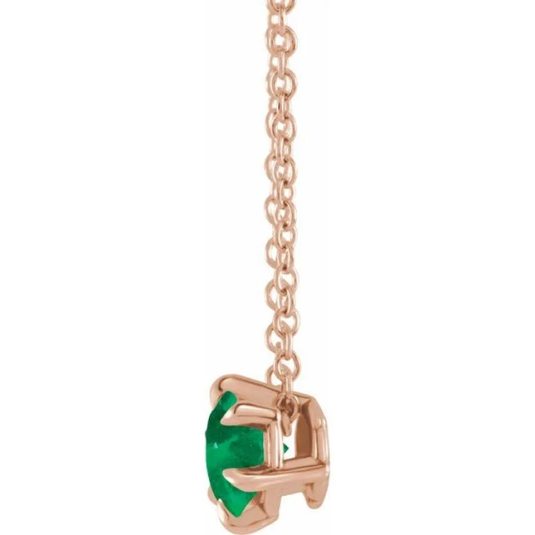 3D pendant necklaces for women -14K Rose 4 mm Lab-Grown Emerald Solitaire 16-18" Necklace