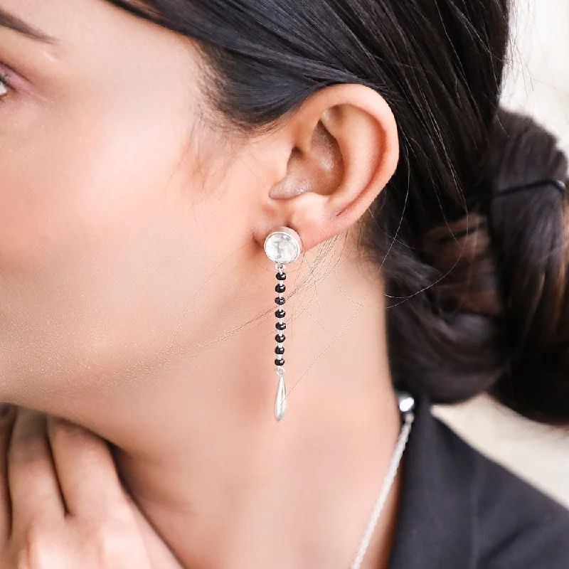 crystal earrings for women -crystal earrings for women -Silver Drop Mangalsutra Earring