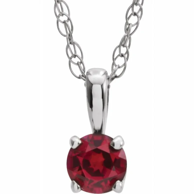 delicate charm necklaces for women -14K White 3 mm Lab-Grown Ruby Youth Solitaire 14" Necklace