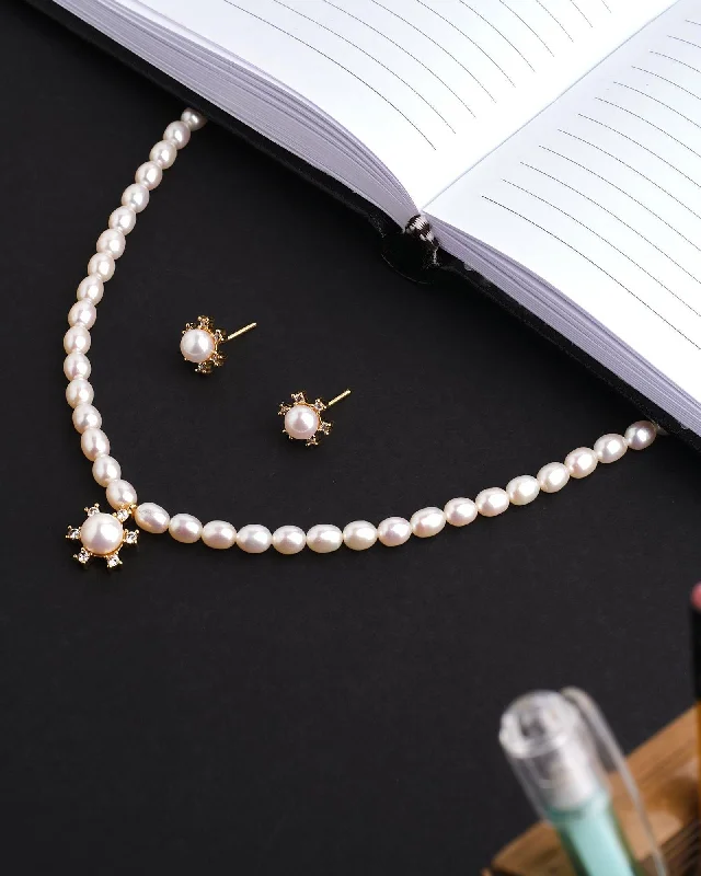 stylish necklaces for women -Anshumali-The Sunny Sky Pearl Necklace Set