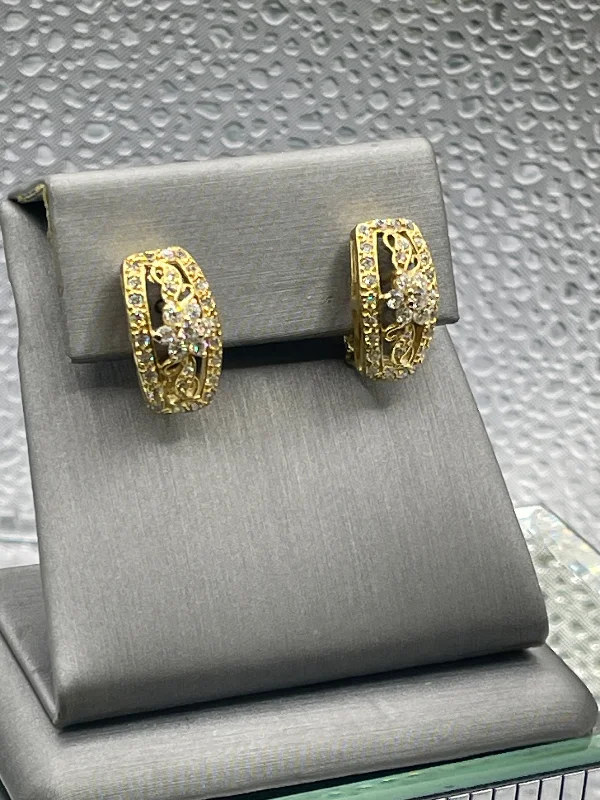 designer earrings for women -designer earrings for women -Ladies 14 Karat Solid Yellow Gold Cubic Zirconia Earrings