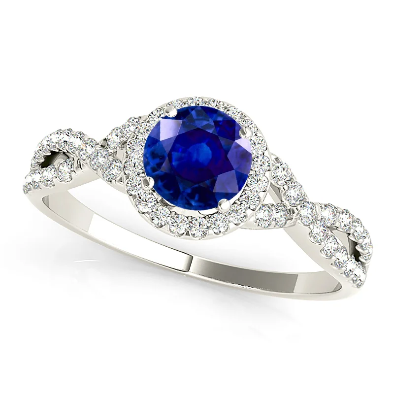 platinum wedding rings for women -1.35 ct. Genuine Blue Sapphire Ring Halo Style