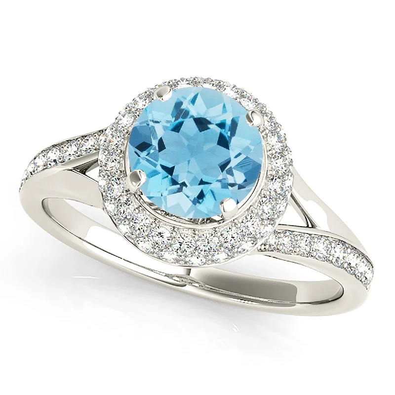 bridal rings for women -1.10 ct. Genuine Aquamarine Ring With Double Edge Halo