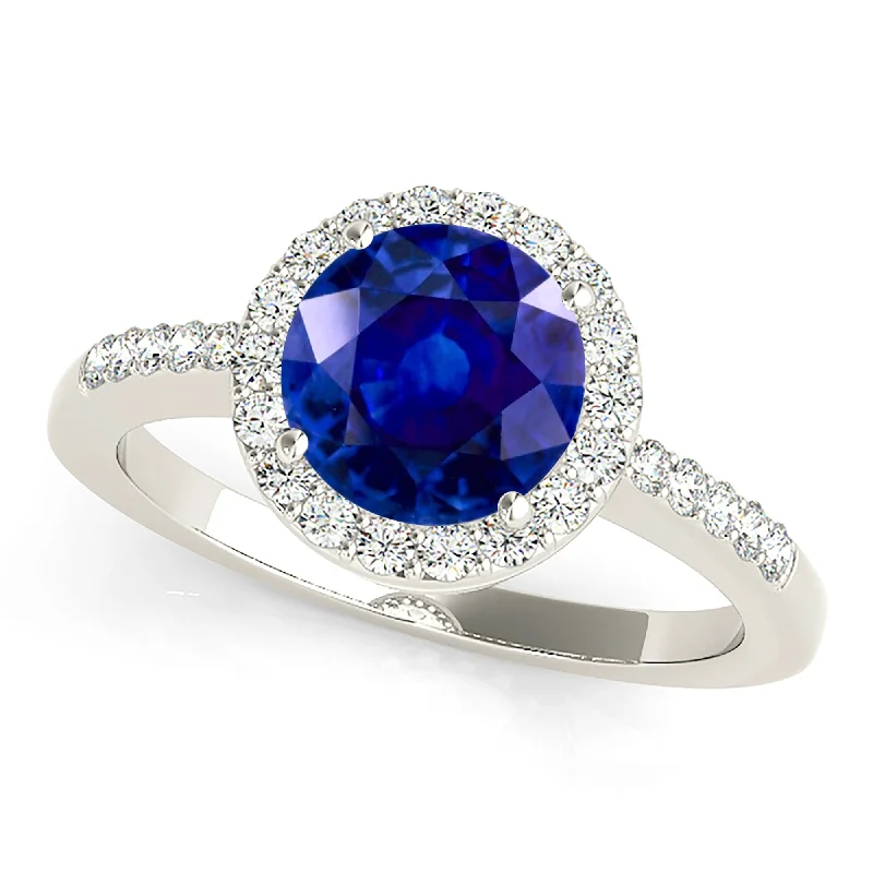 wide-band engagement rings for women -2.40 ct. Genuine Blue Sapphire Halo Ring Gallery Work